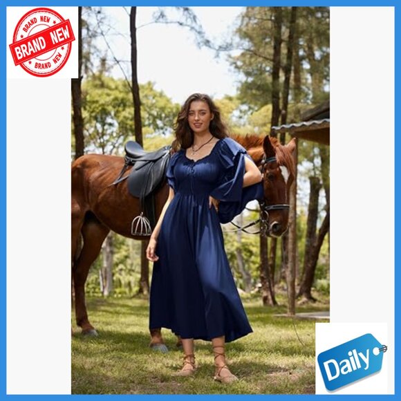 Medieval Renaissance Dress Long Bell Sleeve A-Line Maxi Pull On - Picture 2 of 7